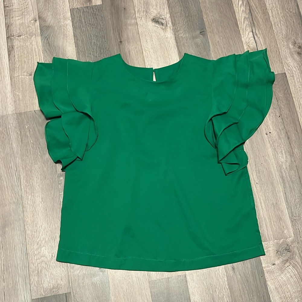 Glam Emerald Ruffle Sleeve Top